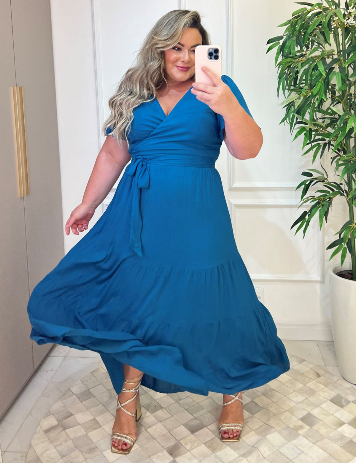 VESTIDO LONGO VISCOLINHO LISO TURQUESA